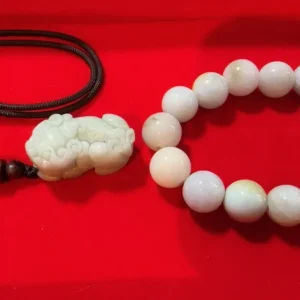 Jade Pixiu Pendant & Bead Bracelet Set