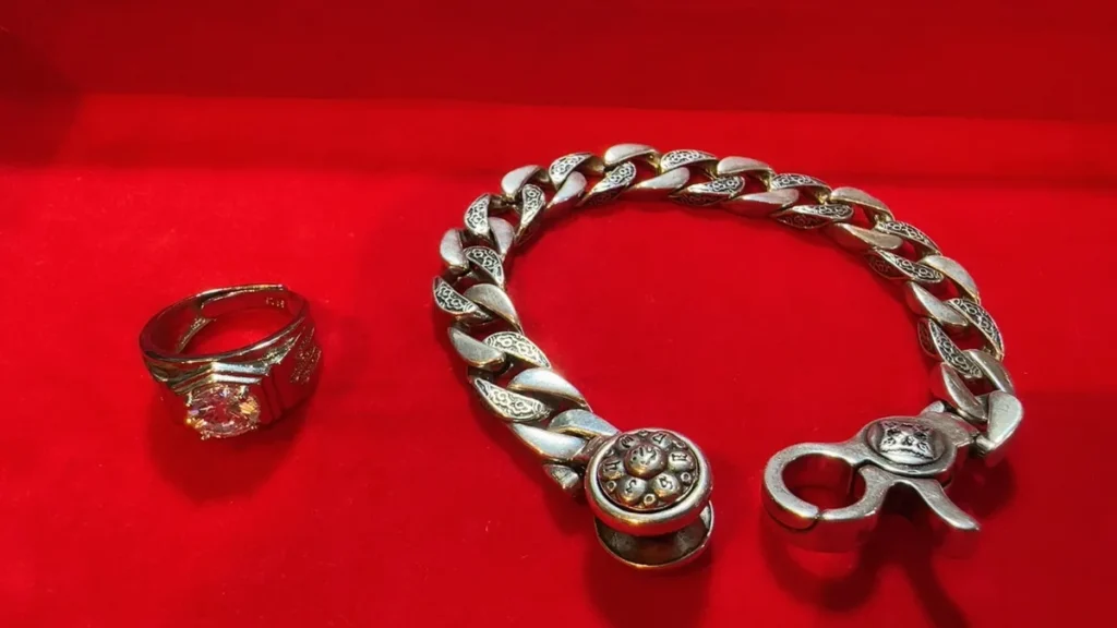 Silver Ring & Chain Bracelet Set