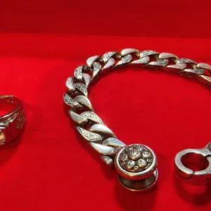 Silver Ring & Chain Bracelet Set